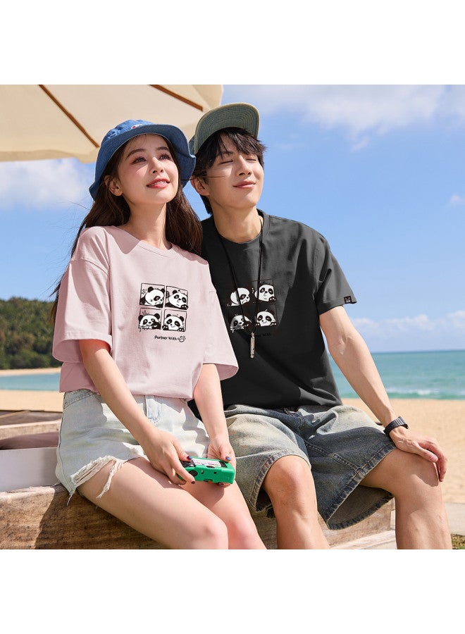 TonLion Summer Couple T-shirts Matching His & Hers Short Sleeve Tees With Front Print Round Neck Same Size Tops - Image 3