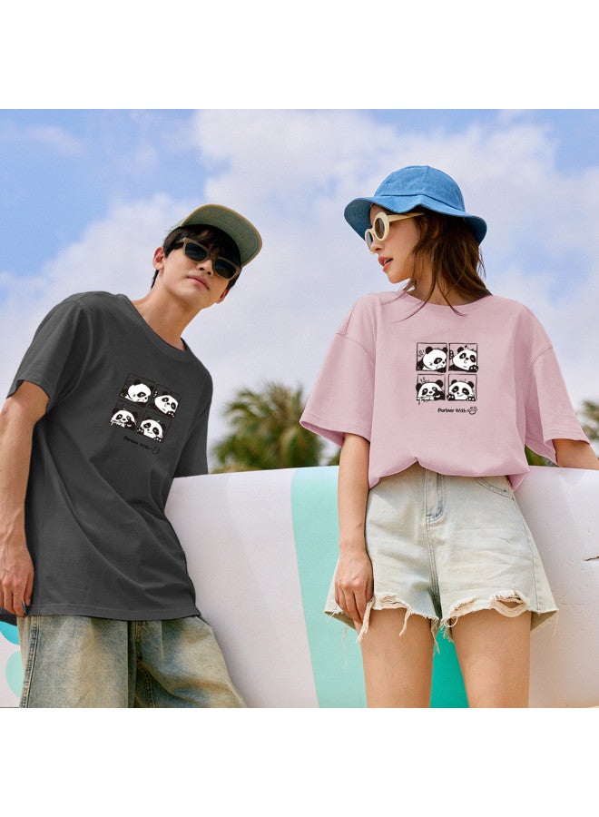 TonLion Summer Couple T-shirts Matching His & Hers Short Sleeve Tees With Front Print Round Neck Same Size Tops - Image 4