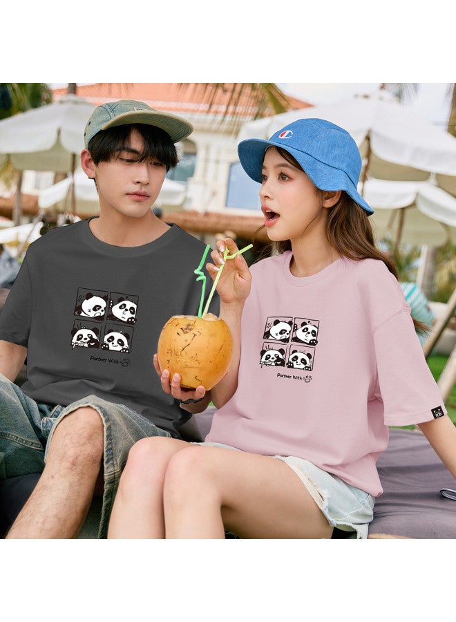 TonLion Summer Couple T-shirts Matching His & Hers Short Sleeve Tees With Front Print Round Neck Same Size Tops - Image 5