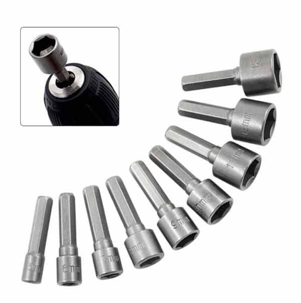 YADAV 9 Pcs Power Nut Driver Drill Bit Set 14 Inch Hex Shank Socket - Image 1