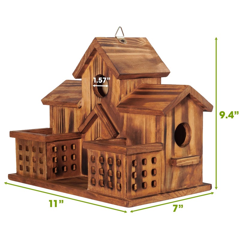 MIXUMON Bird Houses for Outside with Bird Feeder, Outdoor 3 Hole Bird House Room for 3 Bird Families Bluebird Finch Cardinals Hanging Birdhouse for Garden - Image 2