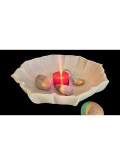 R&M RM White Flower Bowl Marble Urli | Showpiece Decor Fruit Bowl, Birdbath, Kitchen, Pooja Room, Desk, Dinner Table | Gift for Anniversary & Festival Candle Holder Bowl | 1bowl with 5stones  - Image 1