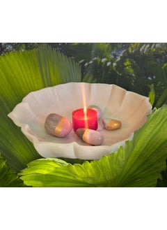 R&M RM White Flower Bowl Marble Urli | Showpiece Decor Fruit Bowl, Birdbath, Kitchen, Pooja Room, Desk, Dinner Table | Gift for Anniversary & Festival Candle Holder Bowl | 1bowl with 5stones  - Image 2
