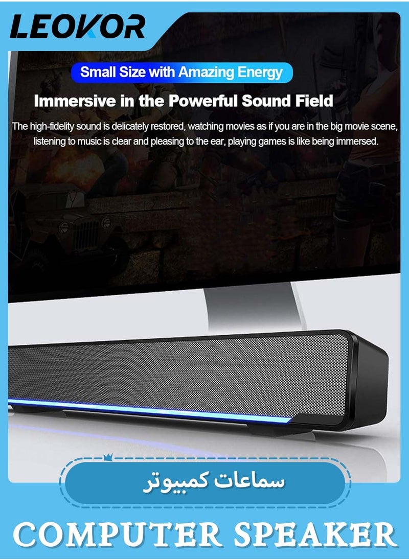 LEOKOR - USB Wired Computer Speaker,Mini Speaker Stereo Subwoofer,Bass Surround Sound Box Wired,Music Player,with USB / 3.5 mm Audio Input for PC Laptop Smartphone Tablet MP3 MP4 - Image 1
