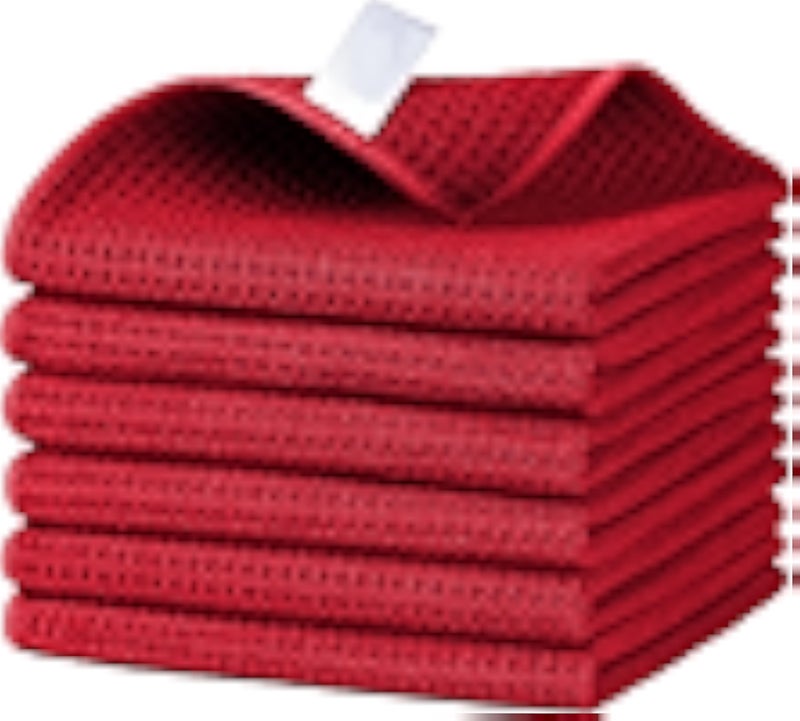 Signoola Set of 3 Pcs Premium Microfiber Easy Clean Nanoscale, Window Mirror Glass Car, Stainless Steel Cleaning, Glass Polishing Towel, Reusable Towel,Kitchen Dish Cloth Waffle Weave, 50x50 cm Red