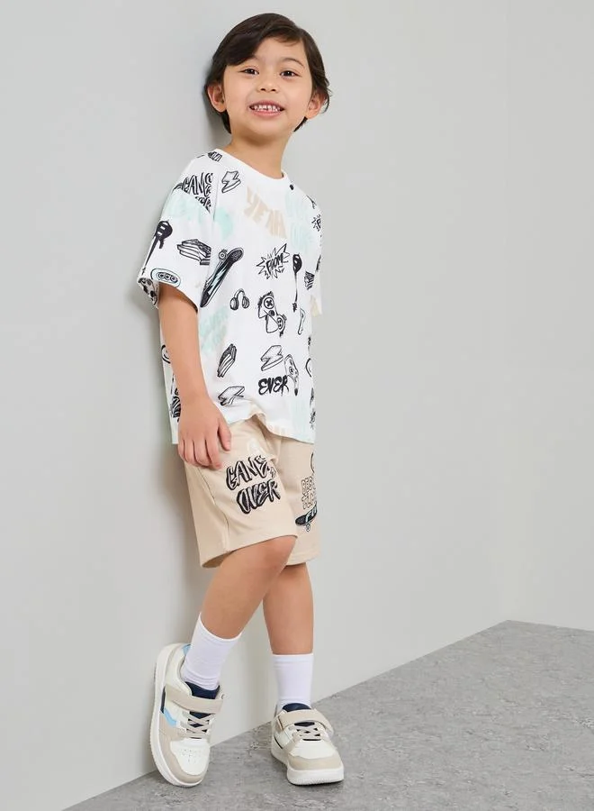 Styli Boys Graphic Printed T-Shirt and Shorts Set