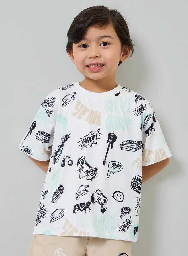 Styli Boys Graphic Printed T-Shirt and Shorts Set