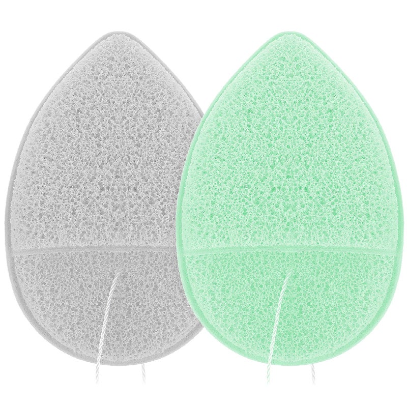 2 PCS Facial Sponge Glove Bath Sponge Gentle Exfoliating Pads Wash Reusable Puff for Daily Face Deep Pore Cleansing Blackheads Dead Skin Makeup Remover Gray Green