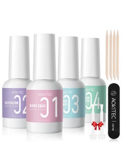 Aokitec 4+8Pcs Dip Powder Liquid Set - 4*15Ml Dip Base/Activator/ Top Coat/ Brush Saver For Dipping Powder System Dip Nails With Basic Nail Tools Dip Powder Nail Kit For Diy Manicure Salon-Quality  - Image 1