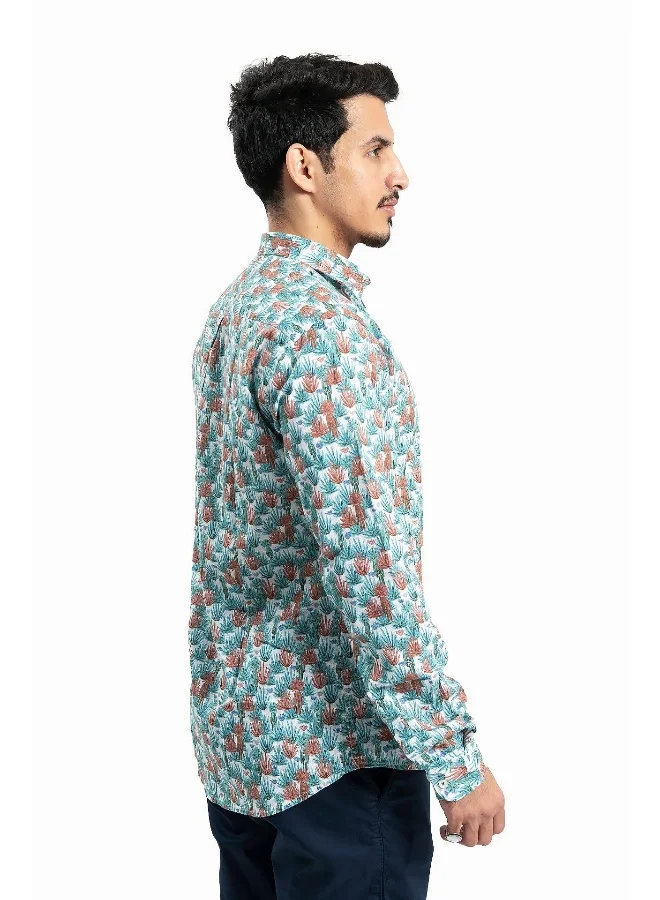 Wecre8 Men's Blue and Brown Cactus Print Shirt