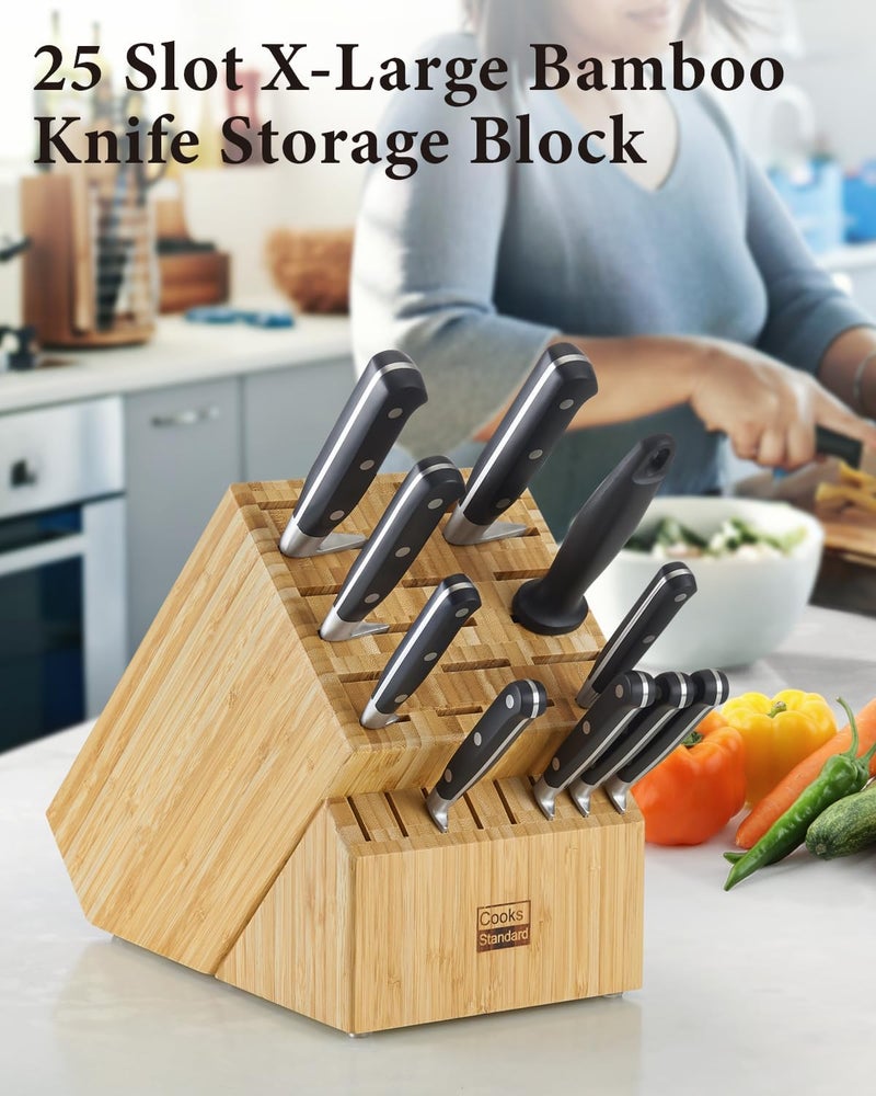 كوكس ستاندر حامل كتلة سكاكين من الخيزران كبير جدًا بسعة 25 فتحة من Cooks Standard بدون سكاكين، حامل سكاكين مطبخ من خشب الجزار لسطح العمل، يحمل سكاكين متعددة ذات شفرات كبيرة، فتحات أوسع لتخزين أسهل - Image 4
