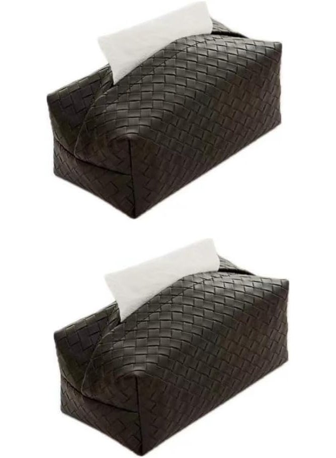 Beauenty 2PCS PU Leather Tissue Box Cover for Living Room, Tissue Holder for Bathroom Bedroom Office, Facial Tissue Case for Home (Black) - Image 1