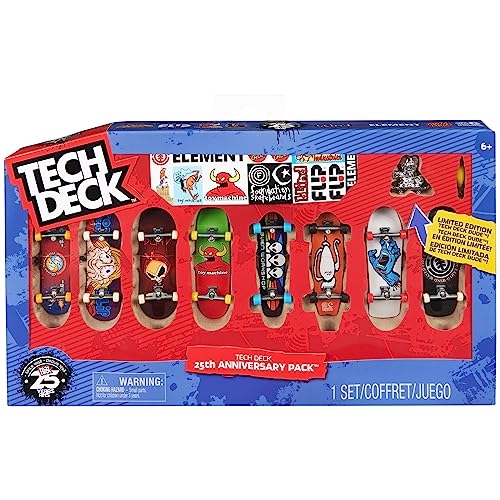 Tech Deck, 25th Anniversary 8-Pack Fingerboards with Exclusive Figure, Collectible and Customisable Mini Skateboards, Kids’ Toys for Ages 6 and up - Image 1
