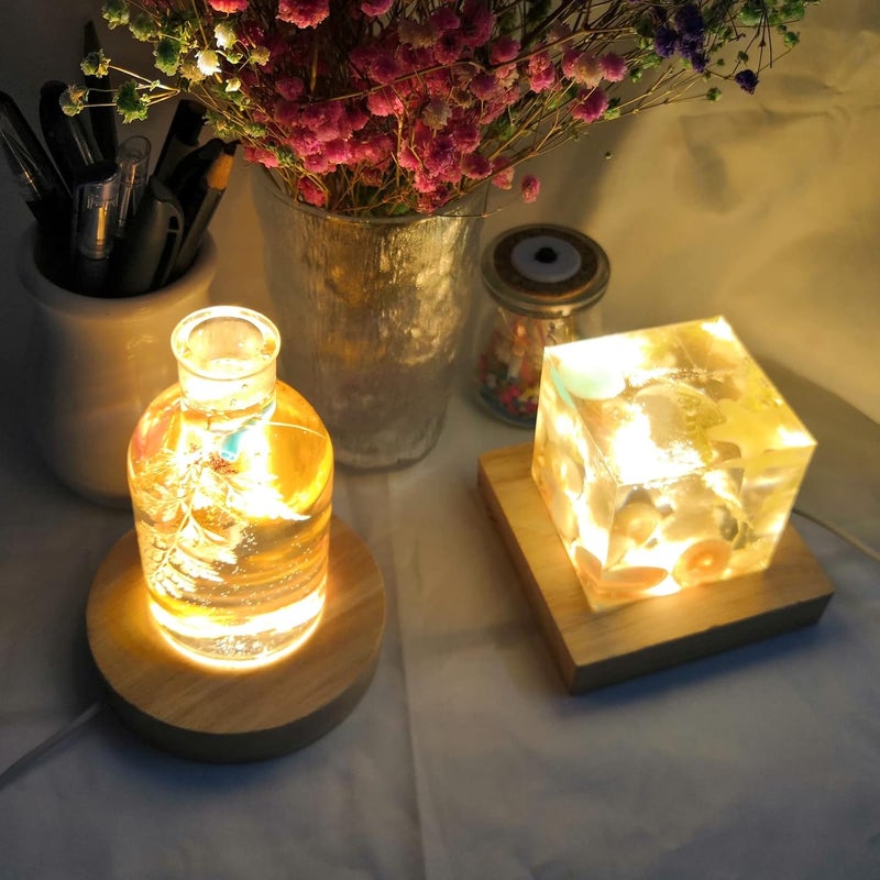 Voaesdk 2Pcs Wood LED Lights Display Bases 3.94 Inch Wooden Lamp Holders Wood Lighted Base Stand for 3D Laser Crystal Glass Resin Art Sphere Cylinder Cube Paperweights - Image 4