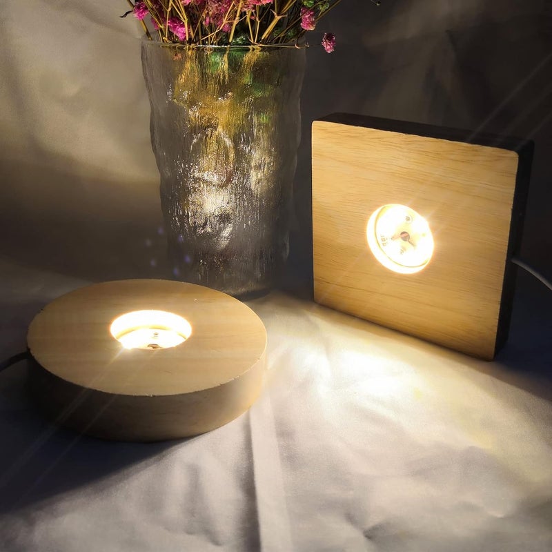 Voaesdk 2Pcs Wood LED Lights Display Bases 3.94 Inch Wooden Lamp Holders Wood Lighted Base Stand for 3D Laser Crystal Glass Resin Art Sphere Cylinder Cube Paperweights - Image 2