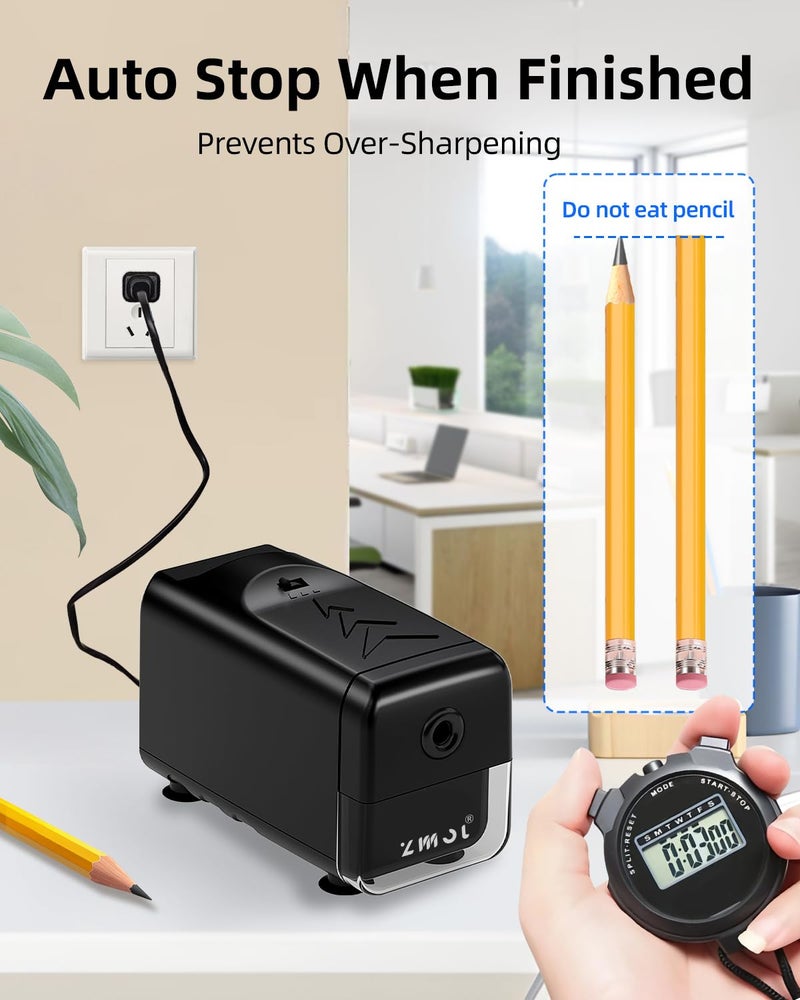 Zmol Electric Pencil Sharpener for Classroom, Heavy Duty Pencil Sharpener for Colored Pencils, Auto Stop Super Sharp & Fast, Pencil Sharpeners Plug in for 6.5-8 mm Home - Image 4