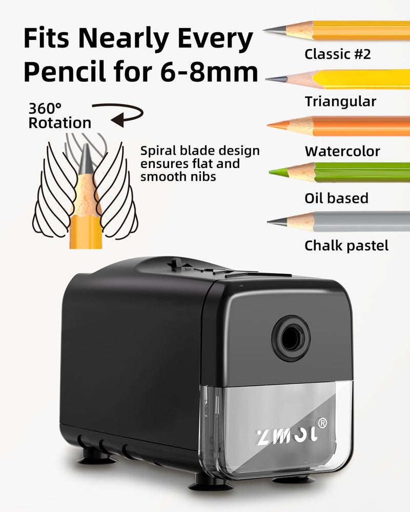 Zmol Electric Pencil Sharpener for Classroom, Heavy Duty Pencil Sharpener for Colored Pencils, Auto Stop Super Sharp & Fast, Pencil Sharpeners Plug in for 6.5-8 mm Home - Image 2