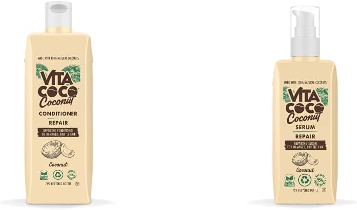 Vita Coco Repair Conditioner 400ml and Serum 150ml Bundle for Damaged Hair and all hair types with 100 Natural Coconuts