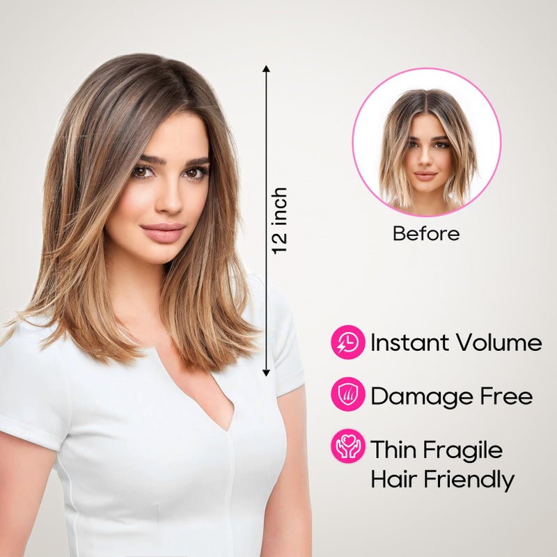 REECHO 12" Invisible Wire Hair Extensions with Thinner Softer Lace Weft Adjustable Size Removable Secure Clips in Short Straight Secret Hairpiece for Women - Chocolate Brown - Image 5