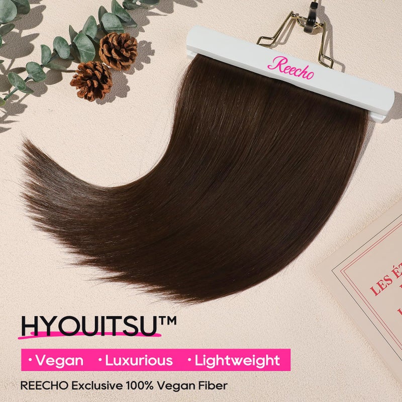 REECHO 12" Invisible Wire Hair Extensions with Thinner Softer Lace Weft Adjustable Size Removable Secure Clips in Short Straight Secret Hairpiece for Women - Chocolate Brown - Image 3