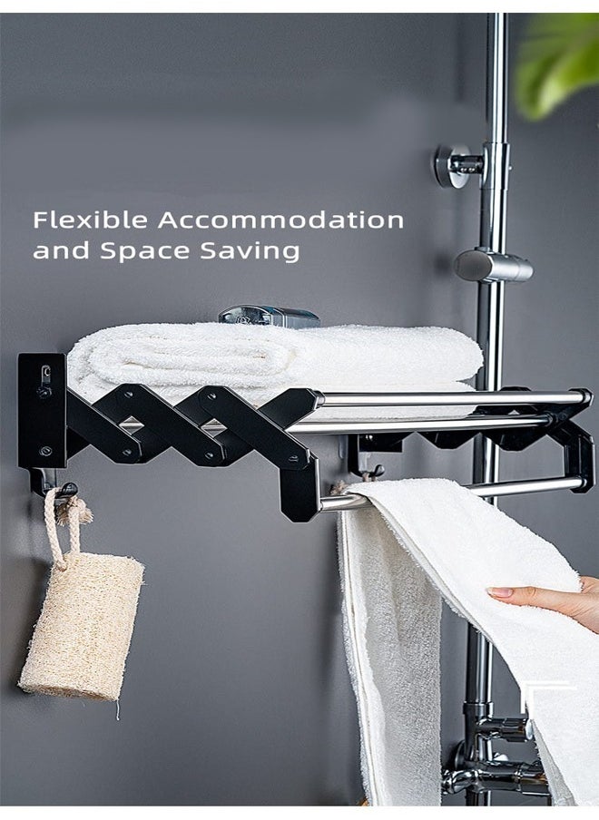 fashionhome Bathroom Hardware Towel Rack Foldable Rod Hanger Wall Mounted Storage Shelf 60x21x13.5 cm  - Image 3