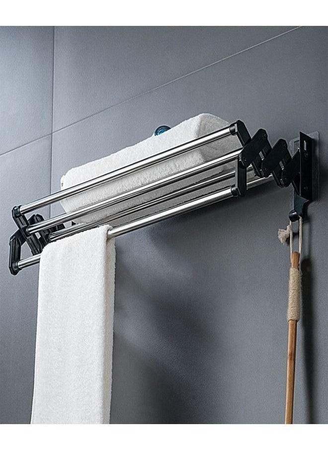 fashionhome Bathroom Hardware Towel Rack Foldable Rod Hanger Wall Mounted Storage Shelf 60x21x13.5 cm  - Image 2