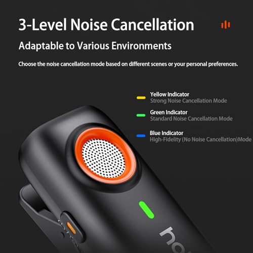 hohem MIC-01 Wireless Lavalier Microphone, 3-Level Noise Cancelling Built-in TF Card Slot Remote Shutter Control Clip On/Magnet Mic for Smartphone Camera Laptop Tablet - Image 2