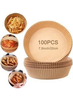 100 Pc Air Fryer Round Paper Liners - Air Fryer Paper 20 Cm | Non Stick 7.9 Inch Air Fryer Disposable Paper Liner | Air Fryer Liner Parchment Paper for Air Fryer | Round Air Fryer Liners