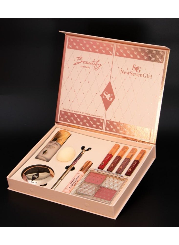 New Seven Girl Complete Luxury Makeup Kit – Includes Lipsticks, Foundation, Palette, Brush, Sponge & Mirror – Ideal for Gifts & Travel - Image 1