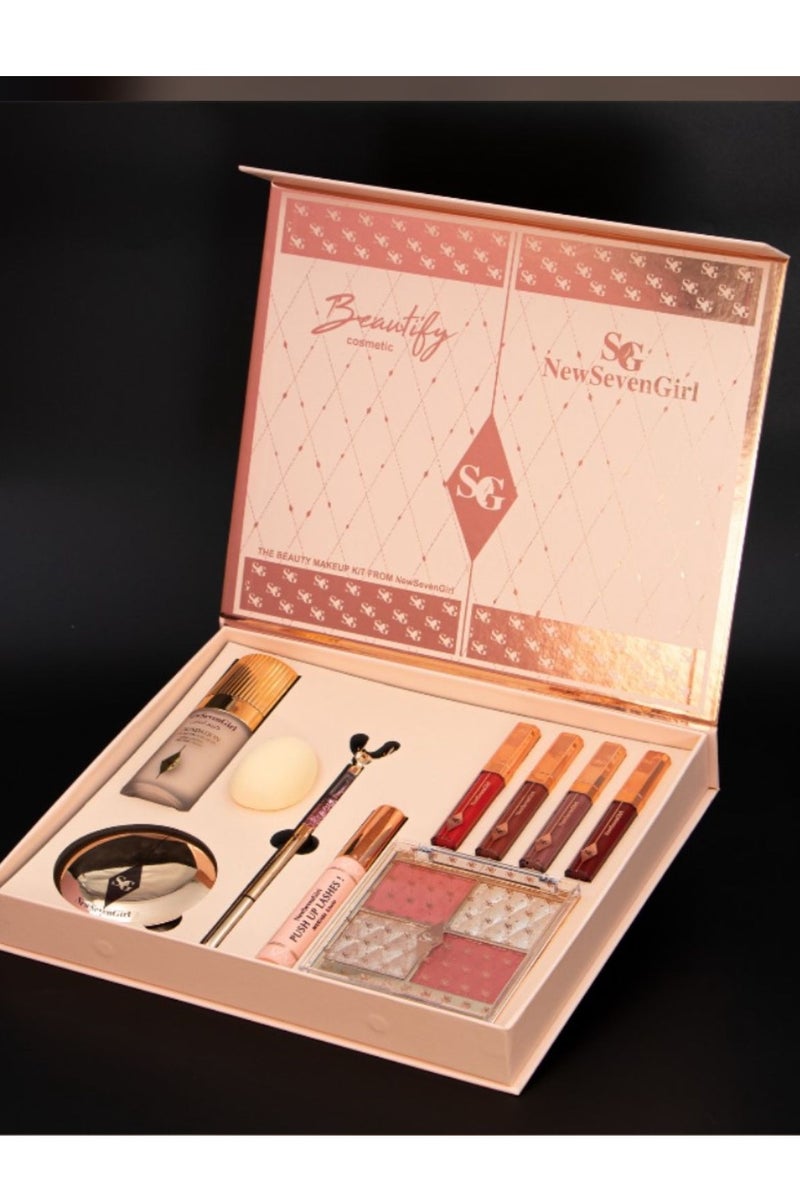 New Seven Girl Complete Luxury Makeup Kit – Includes Lipsticks, Foundation, Palette, Brush, Sponge & Mirror – Ideal for Gifts & Travel - Image 3