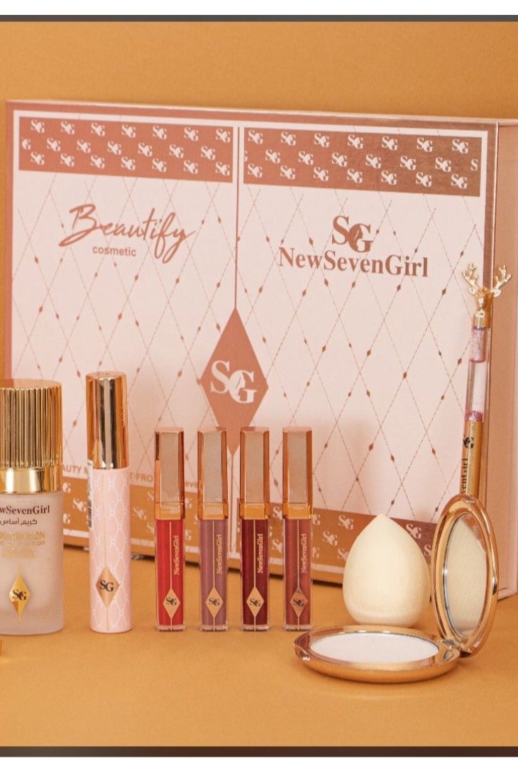 New Seven Girl Complete Luxury Makeup Kit – Includes Lipsticks, Foundation, Palette, Brush, Sponge & Mirror – Ideal for Gifts & Travel - Image 4
