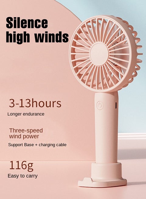 Portable Handheld Fan Multifunctional Small Electric Fan for Desk with Cell Phone Holder Base (Pink)