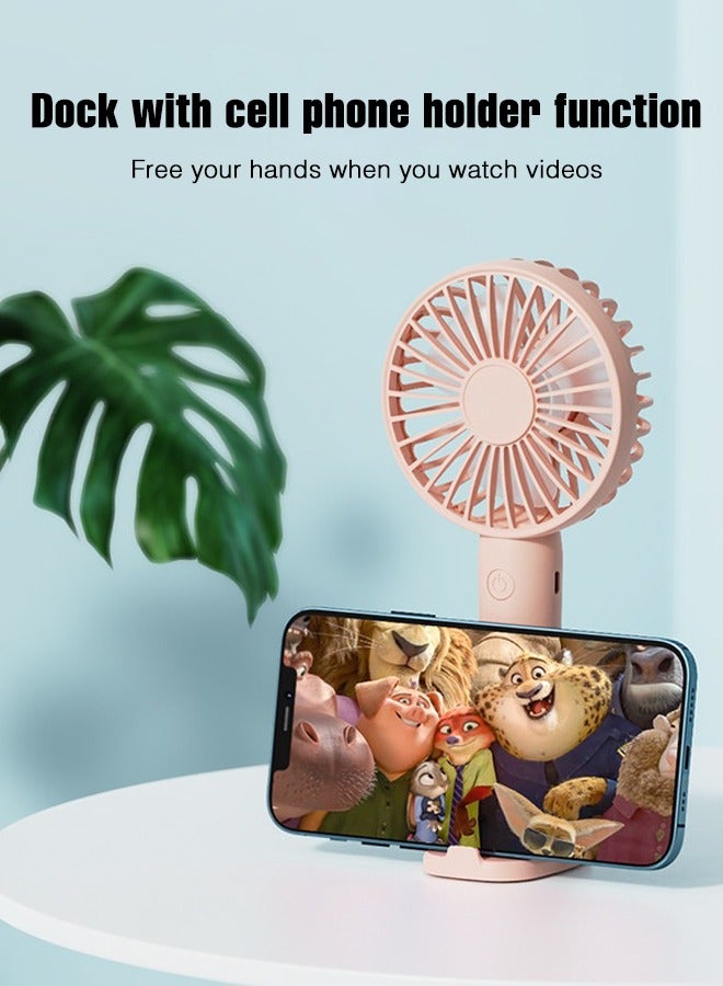 Portable Handheld Fan Multifunctional Small Electric Fan for Desk with Cell Phone Holder Base (Pink)  - Image 3