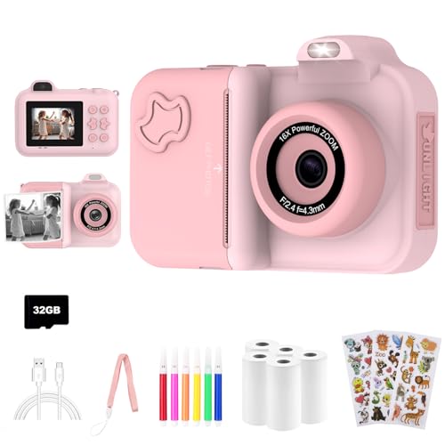MISIRUN Kids Camera Instant Print, Christmas Birthday Gifts Toys for Girls Boys Age 4 5 6 7 8 9 10 11 12 Years Old,1080P HD Dual Lens Selfie Digital Camera with 5 Rolls Print Paper Stickers Pens 32G Card - Image 1