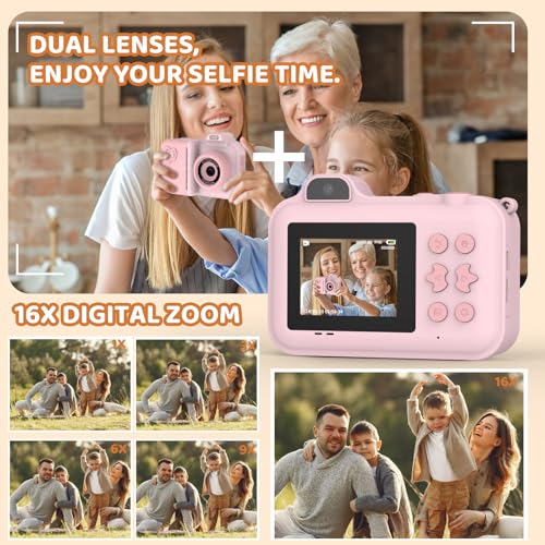 MISIRUN Kids Camera Instant Print, Christmas Birthday Gifts Toys for Girls Boys Age 4 5 6 7 8 9 10 11 12 Years Old,1080P HD Dual Lens Selfie Digital Camera with 5 Rolls Print Paper Stickers Pens 32G Card - Image 4
