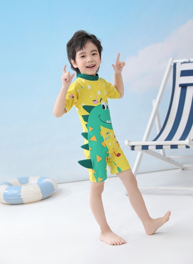 DUNISO Kids Swimsuit Set Toddler Kids Training Quick Dry Swimwear Children One Piece Short Sleeves Clothing Beachwear Suit Musical Note Dinosaur Print Toddler Boys Swimming Bathing Suit for Summer L - Image 1
