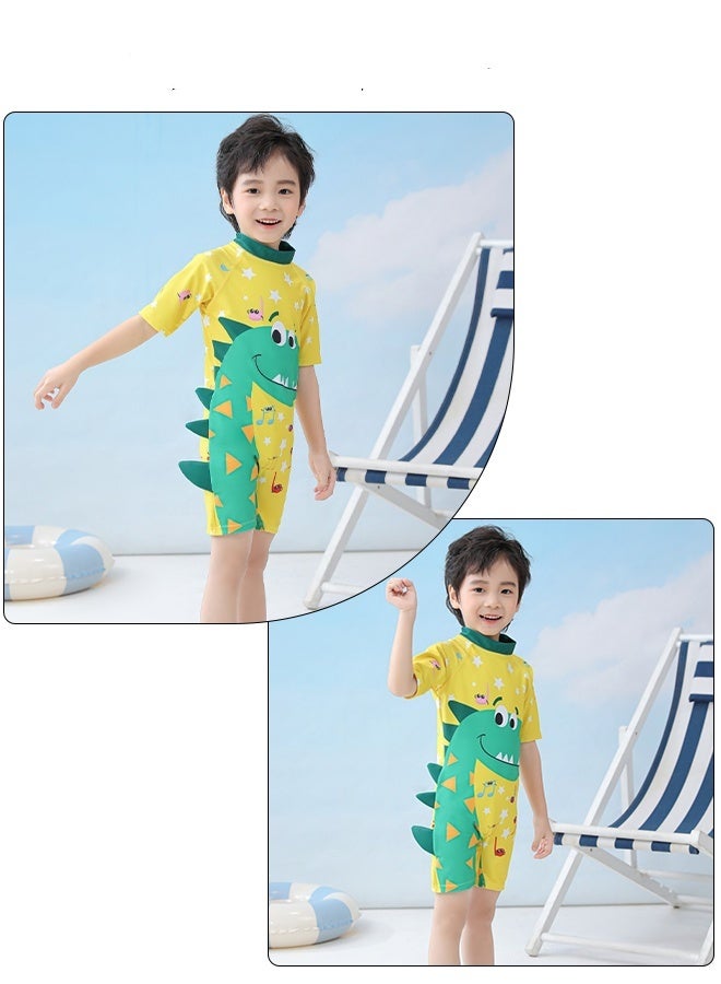 DUNISO Kids Swimsuit Set Toddler Kids Training Quick Dry Swimwear Children One Piece Short Sleeves Clothing Beachwear Suit Musical Note Dinosaur Print Toddler Boys Swimming Bathing Suit for Summer L - Image 2