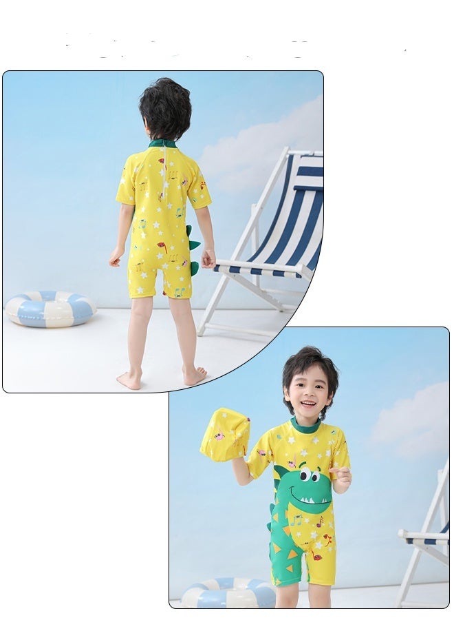 DUNISO Kids Swimsuit Set Toddler Kids Training Quick Dry Swimwear Children One Piece Short Sleeves Clothing Beachwear Suit Musical Note Dinosaur Print Toddler Boys Swimming Bathing Suit for Summer L - Image 3
