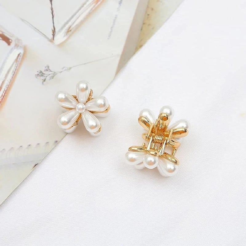 RedChimes 20 Pcs Stylish Rhinestone Pearl Mix Hair clips Metal Pearl Mini Clutches combo Set Hair Accessories for Girls Women - Image 4