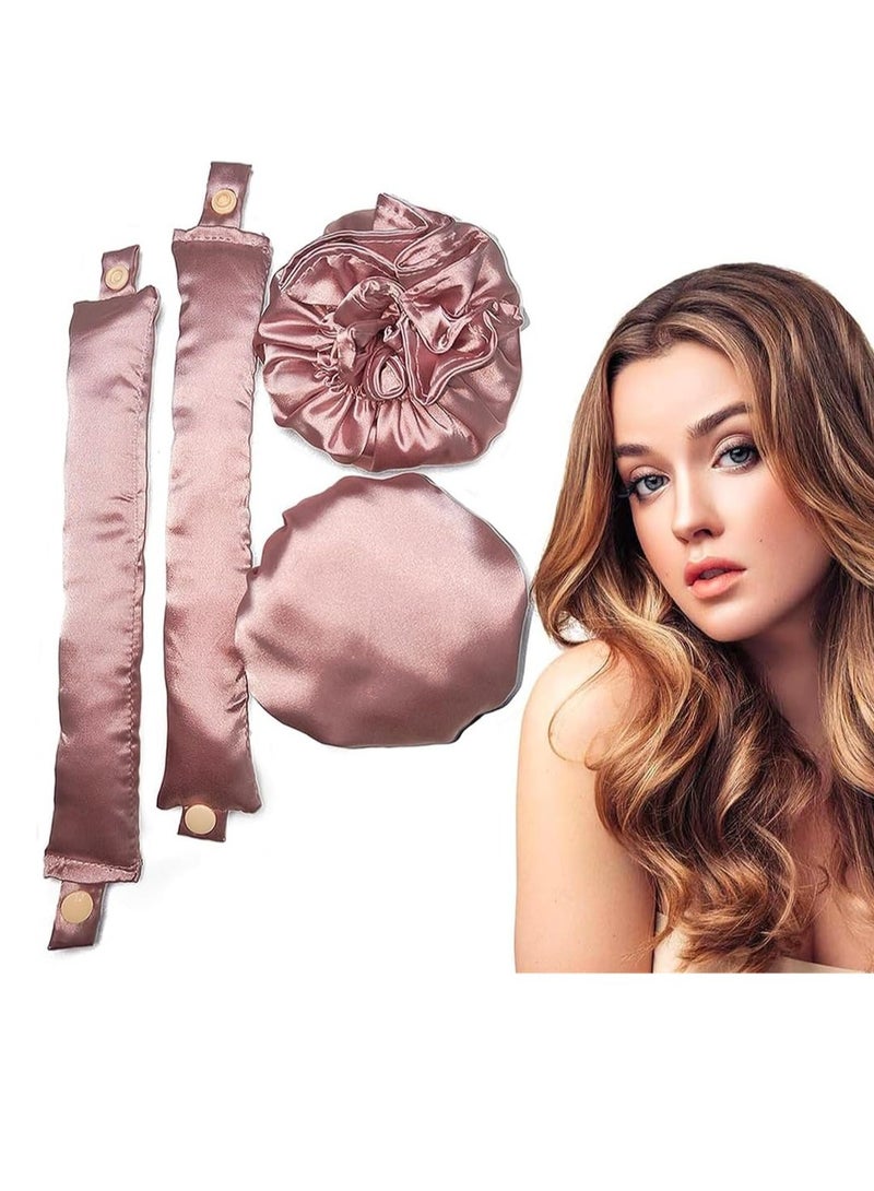 Bukela Satin Heatless Hair Curler, 4 Pack Pillow Soft Rollers with Hair Caps, Soft Heatless Curling Rod Headband for All Hair Types, No Heat Curlers to Sleep, Overnight Heatless Curls Headband  - Image 1