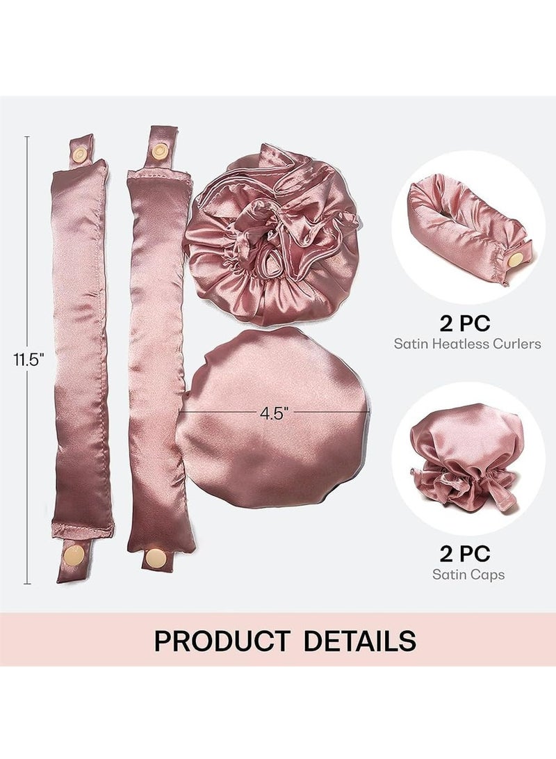 Bukela Satin Heatless Hair Curler, 4 Pack Pillow Soft Rollers with Hair Caps, Soft Heatless Curling Rod Headband for All Hair Types, No Heat Curlers to Sleep, Overnight Heatless Curls Headband  - Image 2