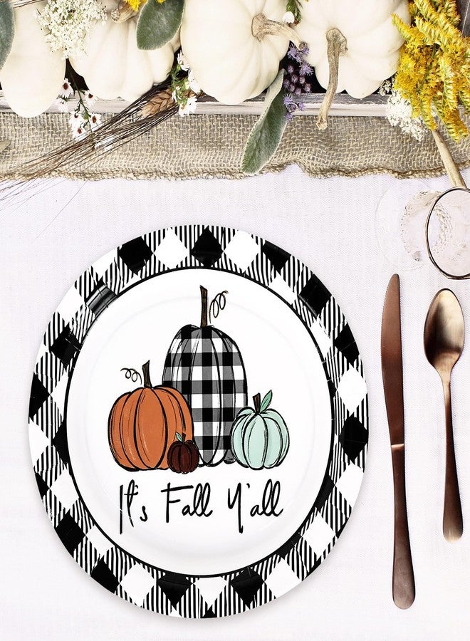 JarThenaAMCS 40Pcs Fall Oval Paper Plates Black White Plaid Pumpkin Dinner Plates Autumn Disposable Tableware for Thanksgiving Party Dinnerware Decor Supplies, 9 x 7.7 in - Image 4