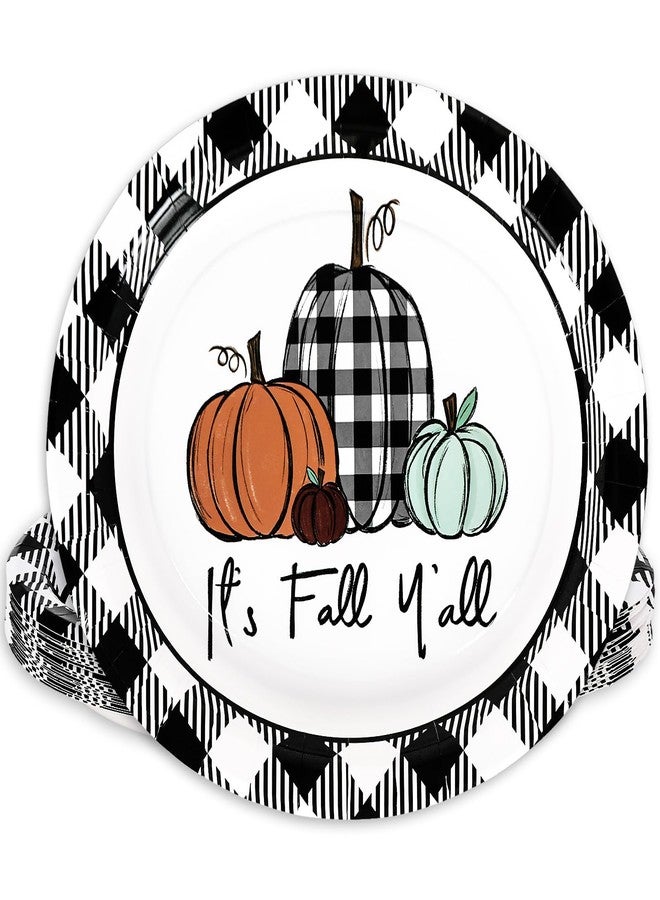 JarThenaAMCS 40Pcs Fall Oval Paper Plates Black White Plaid Pumpkin Dinner Plates Autumn Disposable Tableware for Thanksgiving Party Dinnerware Decor Supplies, 9 x 7.7 in - Image 1