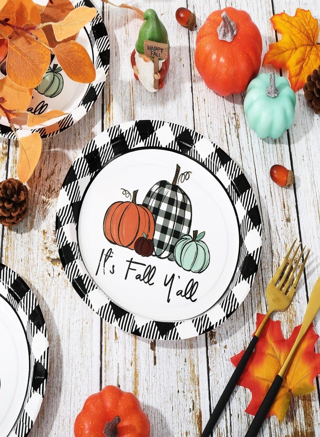 JarThenaAMCS 40Pcs Fall Oval Paper Plates Black White Plaid Pumpkin Dinner Plates Autumn Disposable Tableware for Thanksgiving Party Dinnerware Decor Supplies, 9 x 7.7 in - Image 5