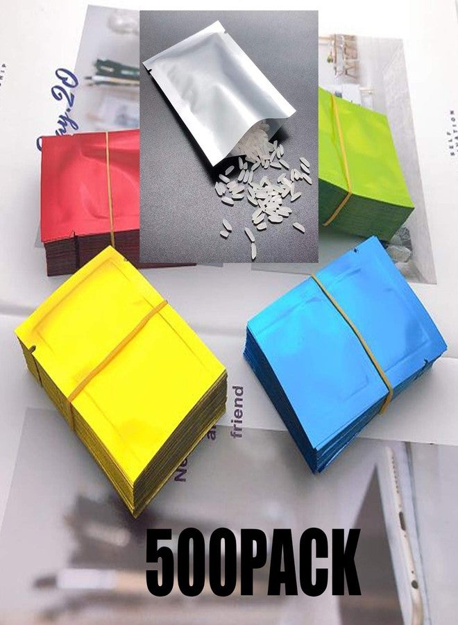Markeny 500 Pack Aluminum Foil Bags, Matte Sample Pack Flat Open Top Resealable Tear Notch Aluminum Foil Mylar Bags, 5 x 7 cm/ 2x 2.7 inch, 5 Color - Image 3