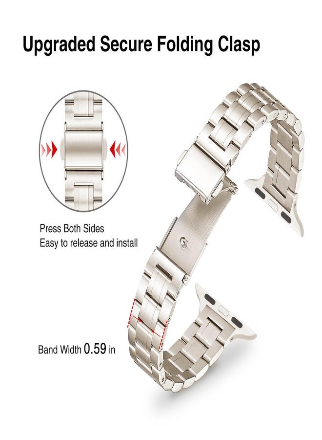STIROLL Thin Replacement Band Compatible for Apple Watch 38mm 40mm 41mm 42mm(Series 11 10), Stainless Steel Metal Wristband Women Men for iWatch Ultra SE Series 9 8 7 6 5 4 3 2 1, Starlight - Image 3