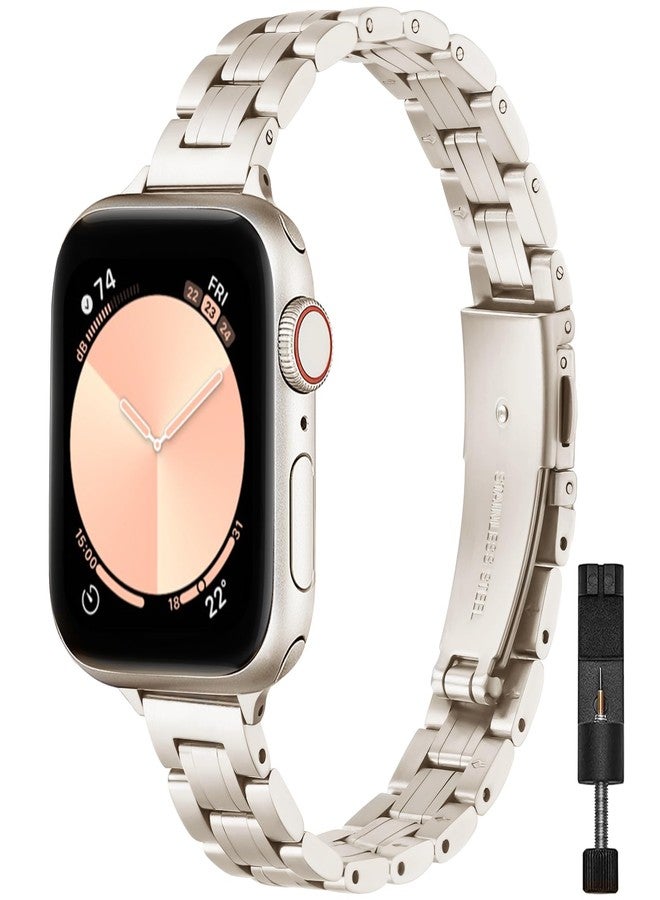 STIROLL Thin Replacement Band Compatible for Apple Watch 38mm 40mm 41mm 42mm(Series 11 10), Stainless Steel Metal Wristband Women Men for iWatch Ultra SE Series 9 8 7 6 5 4 3 2 1, Starlight - Image 1