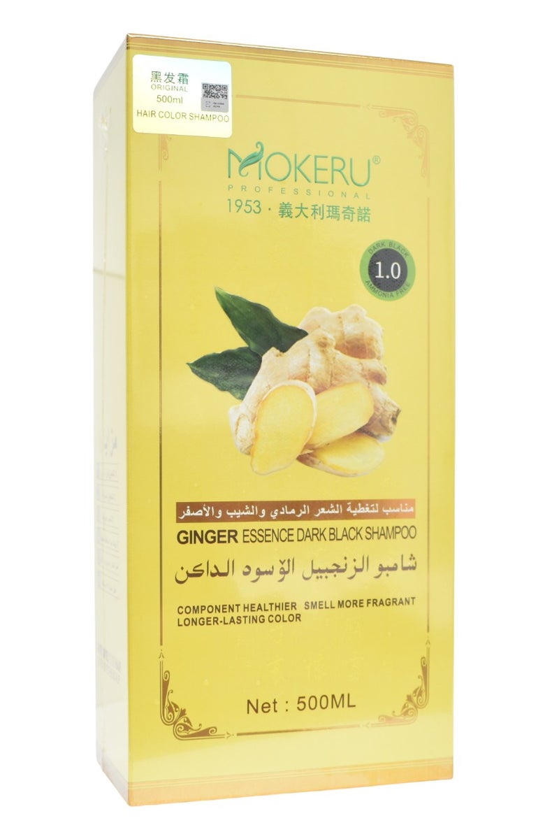Mokeru Ginger Essence Black Hair Color Shampoo 500ml, Dark Black 1.0