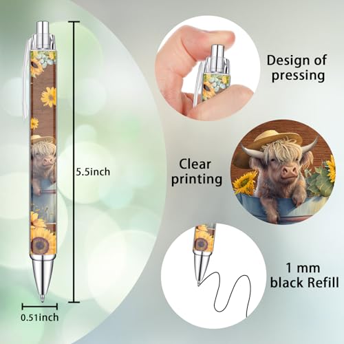 Idealmuzik 8 PCS Cute Highland Cow Print Pens, Cow Lovers Gifts, School Office Supplies, Gifts for Women Girls Teen Christmas New Year - Image 2