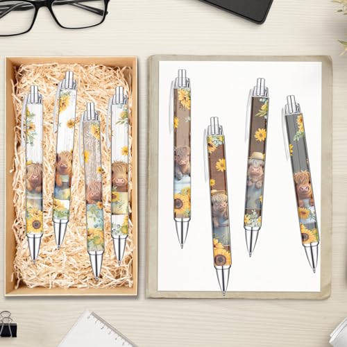 Idealmuzik 8 PCS Cute Highland Cow Print Pens, Cow Lovers Gifts, School Office Supplies, Gifts for Women Girls Teen Christmas New Year - Image 4